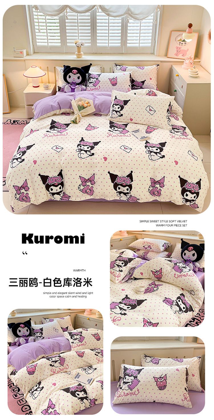 New Sanrio Hello Kitty Bedding Set Cotton Kuromi Melody Bedding Double Pillowcase Bed Linens Girl Dorm Bedclothes Home Textile
