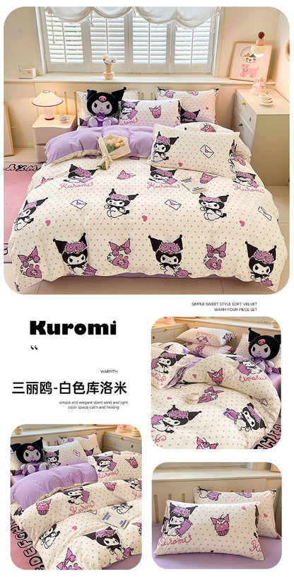New Sanrio Hello Kitty Bedding Set Cotton Kuromi Melody Bedding Double Pillowcase Bed Linens Girl Dorm Bedclothes Home Textile