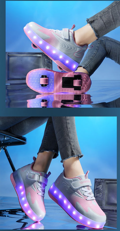 Kids Sneakers USB Recharge Light Up Skates Shoes Boys Girls Casual Skateboarding Shoe Roller Skate Outdoor Sports Shoes With LED