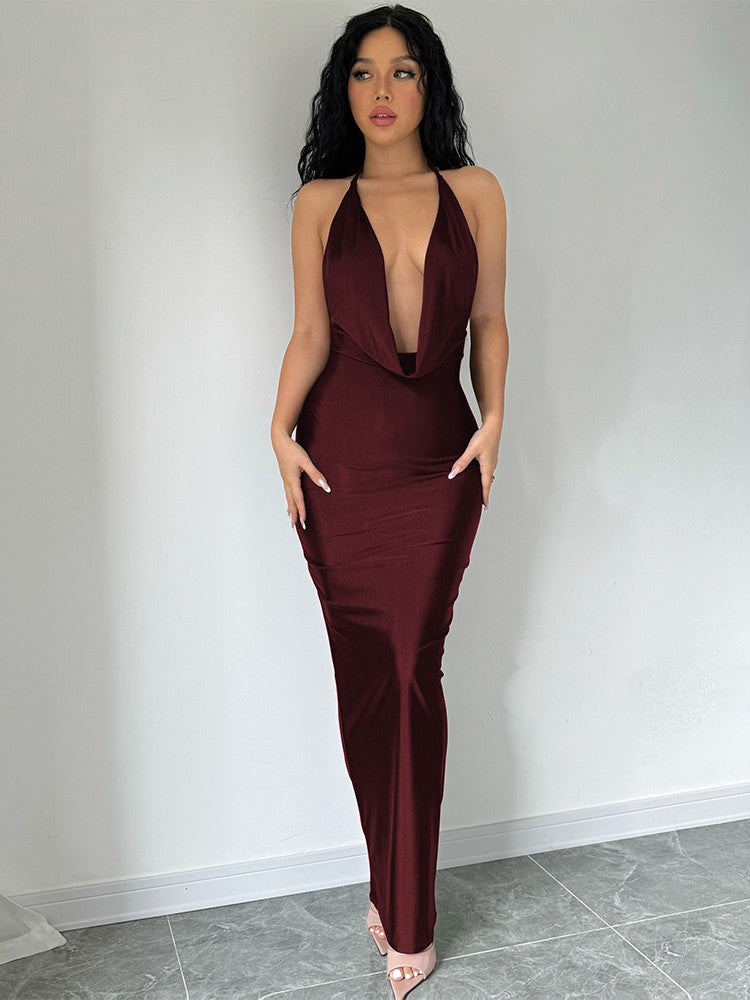 Dulzura Autumn Women Halter Backless Midi Dress For Women Bodycon Sexy Party Ele