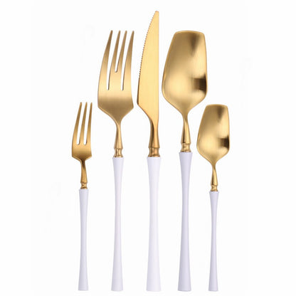 Conjunto de Talheres Matte Dourado Garfos Colheres Facas Conjunto de Talheres Aço Inoxidável Dourado Prata com Garfo de Bolo