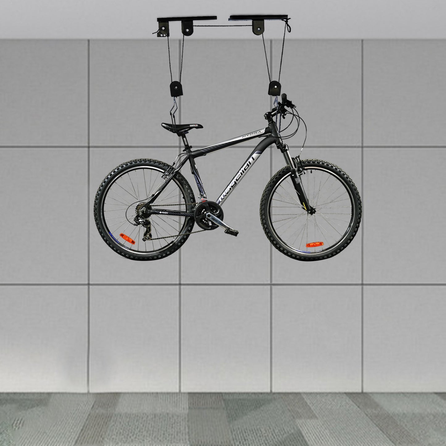 Elevador de bicicleta para teto de garagem, sistema de polias, conjunto de suportes para armazenamento de bicicletas em garagem