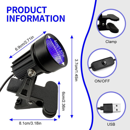 UV Purple Light Spot Light 5V USB Plug UV Projection Light With Clip Clamp Lamp LED Black Light for Glow Party Halloween