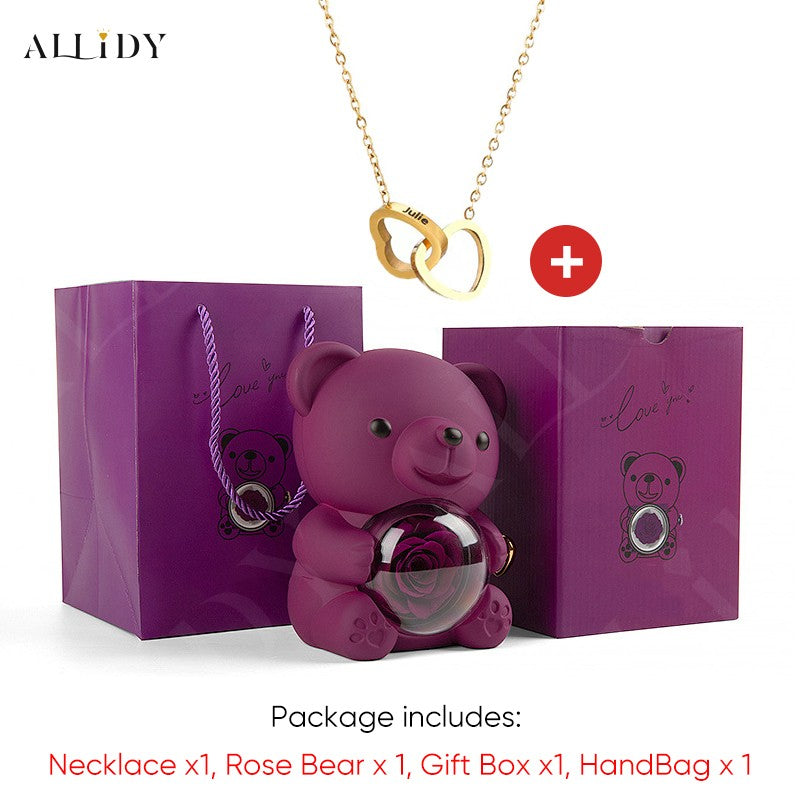 2025 Hot Eternal Rose Teddy Bear Gift Box with Custom Necklace Jewelry Set Valentine's Birthday Holiday Gift Back School Gift