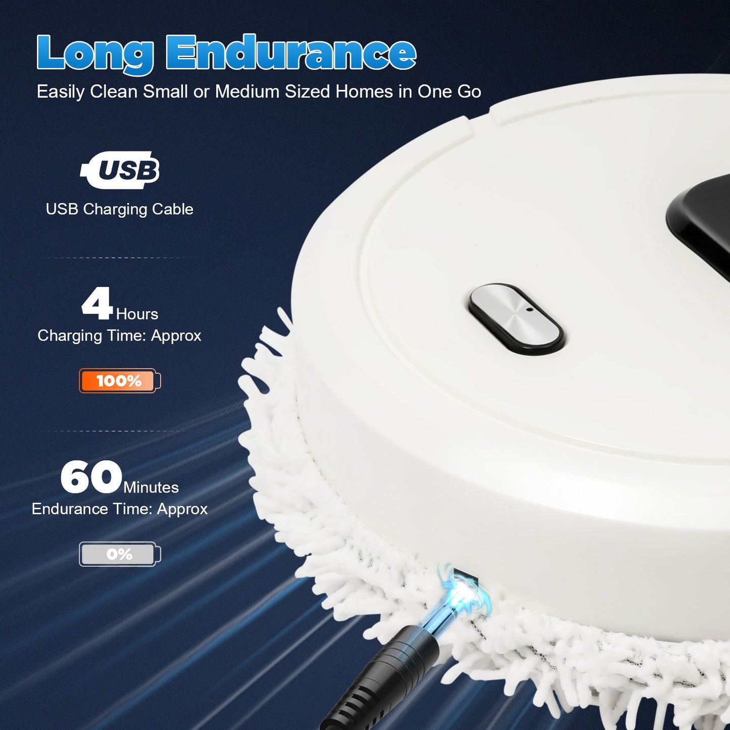 Intelligent Mop Robot - 2 in 1 Wet and Dry Robot for Wooden and Tile Floors, Quiet (60 dB), 30 Minutes Operating Time