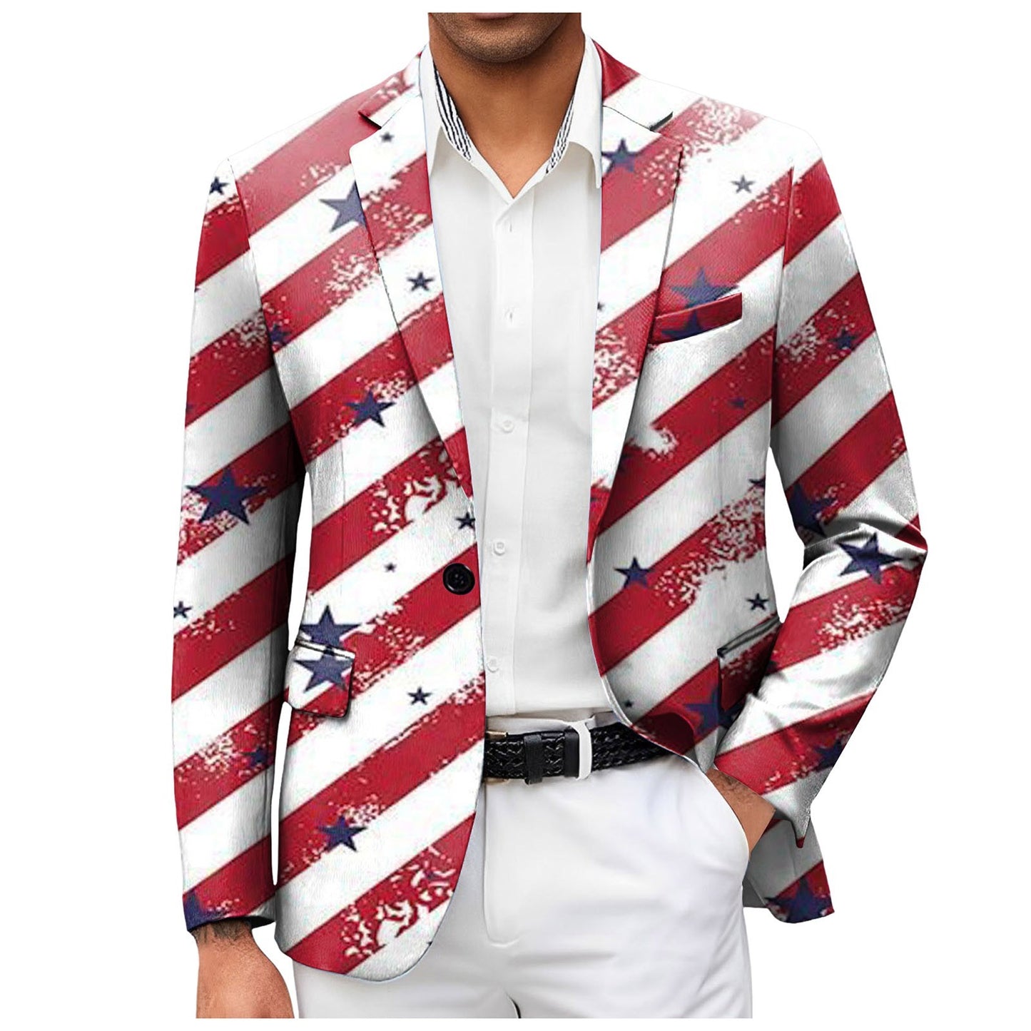One Button Jacquard Suit Men'S Clothing Fashion Independence Day 3d Digital Printed Suit Jacket Light Business Suit Jacket