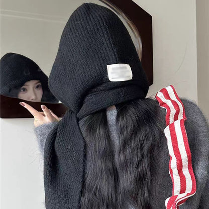 Knitted Winter Balaclava One-piece Thickened Scarf Cap Winter Accessories Hooded Hat Neck Protection Scarf Cold Weather New