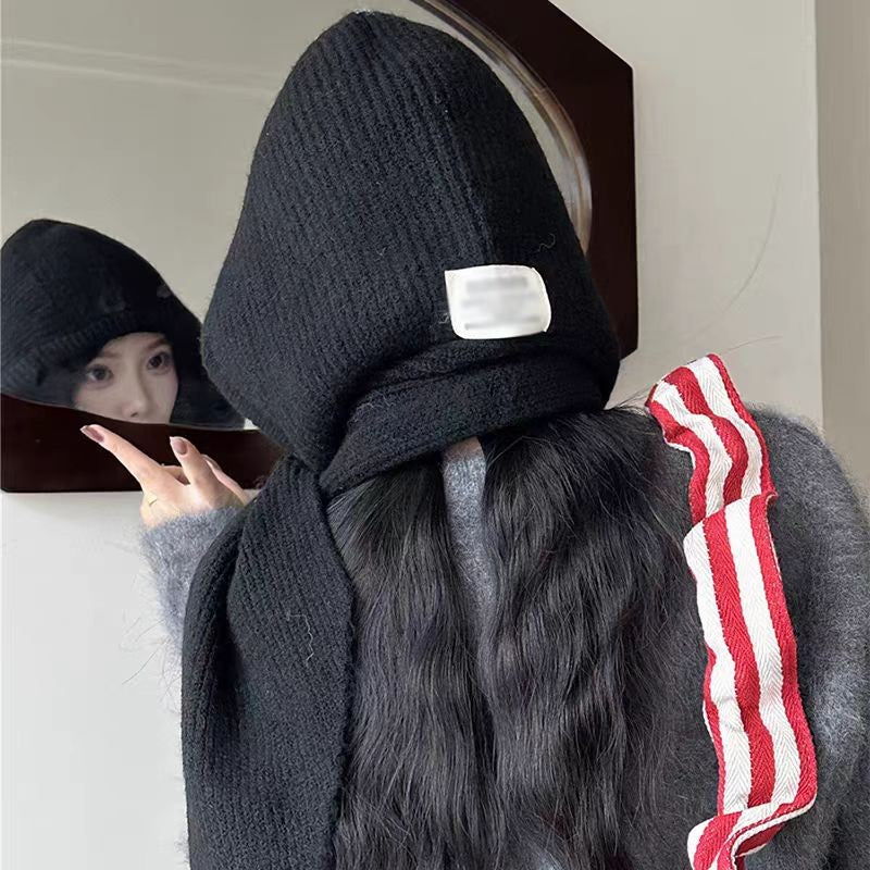 Knitted Winter Balaclava One-piece Thickened Scarf Cap Winter Accessories Hooded Hat Neck Protection Scarf Cold Weather New