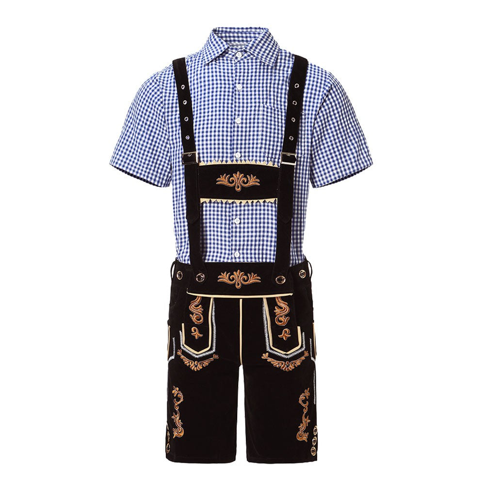 Male Oktoberfest Lederhosen Costume Bavarian Octoberfest German Beer Costume Shirt Suspender Shorts Hat Cosplay Costumes
