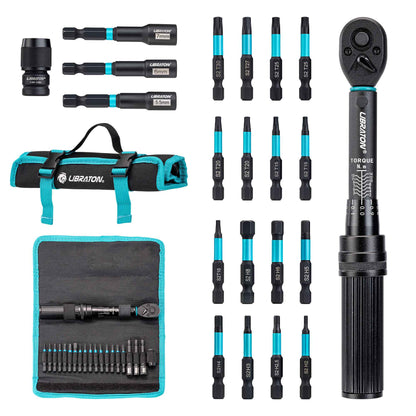 Chave Torquímetro para Bicicleta 21 Peças 1/4" 2-14Nm, Conjunto de Chaves de Torque para Bicicleta com Soquetes, Chave de Soquete e Bits de Impacto para Reparo de Bicicletas e Motocicletas