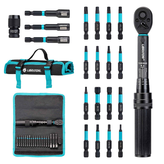 21pcs Bike Torque Wrench 1/4" 2-14Nm Bike Torque Wrench Set Socket Spanner with Impact Bit Bicycle Motorcycle Ratchet Repair Kit