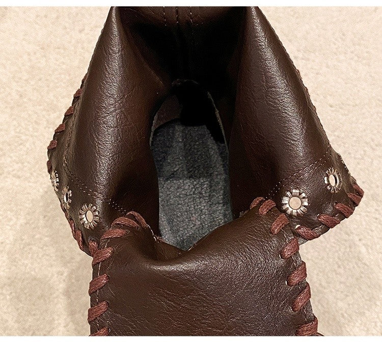 High Platform Women Motorcycle Boots 9CM Wedge Heels Walking Ankle Shoes New 2025 Autumn Winter Lace-up Modern Short Booties