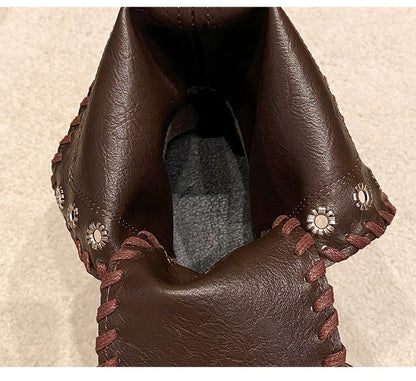 High Platform Women Motorcycle Boots 9CM Wedge Heels Walking Ankle Shoes New 2025 Autumn Winter Lace-up Modern Short Booties