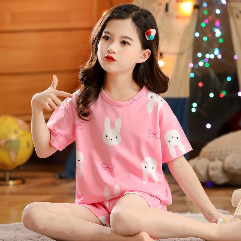 Summer Strawberry Sleepwear For Baby Kids Short Sleeve Pijamas Infantil 100% Cotton Kids Pajamas Set Boys Girls Clothes 6 8 10 Y
