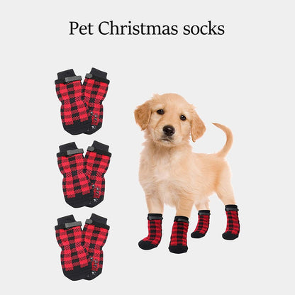 Conjunto de 4 Peças de Meias para Pets, Capa de Pata para Cães e Gatos, Meias Antiderrapantes e Impermeáveis para Uso Externo, Sapatos para Cães Grandes e Pequenos