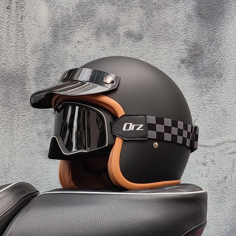 Capacete de motocicleta retrô semiaberto acessórios para motocicleta cross-country capacete de motocicleta 3/4 capacete retrô de inverno