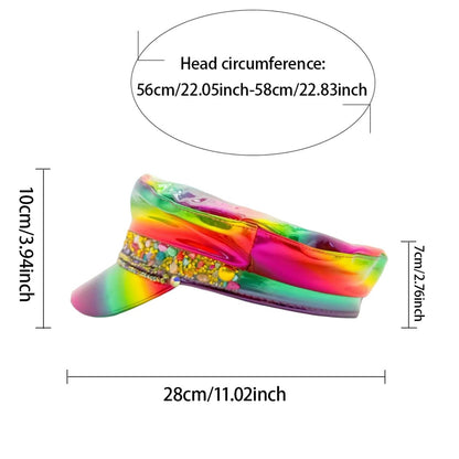 HongLuan Luxury Laser Leather Loop Captain Hat Rhinestone & Military Caps for Woman, Rave Festivals Accessories ? Party Cap Man