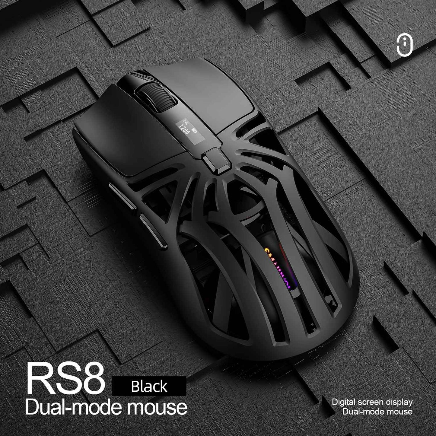 Mouse Gamer Sem Fio Ergonômico SmailWolf RS8, Tri-Modo com Design Oco Ultraleve, 1000Hz e Bateria de Longa Duração