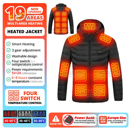 Jaqueta de Inverno Masculina Feminina com Aquecimento em 21 Áreas para Motoqueiros, Jaqueta USB com Aquecimento Elétrico, Colete Térmico para Moto, Casaco