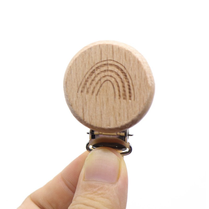 5 Piece wooden rainbow bear flower cart heart shaped bird elephant round star Clip Free DIY Baby Natural pacifier Chain Gift