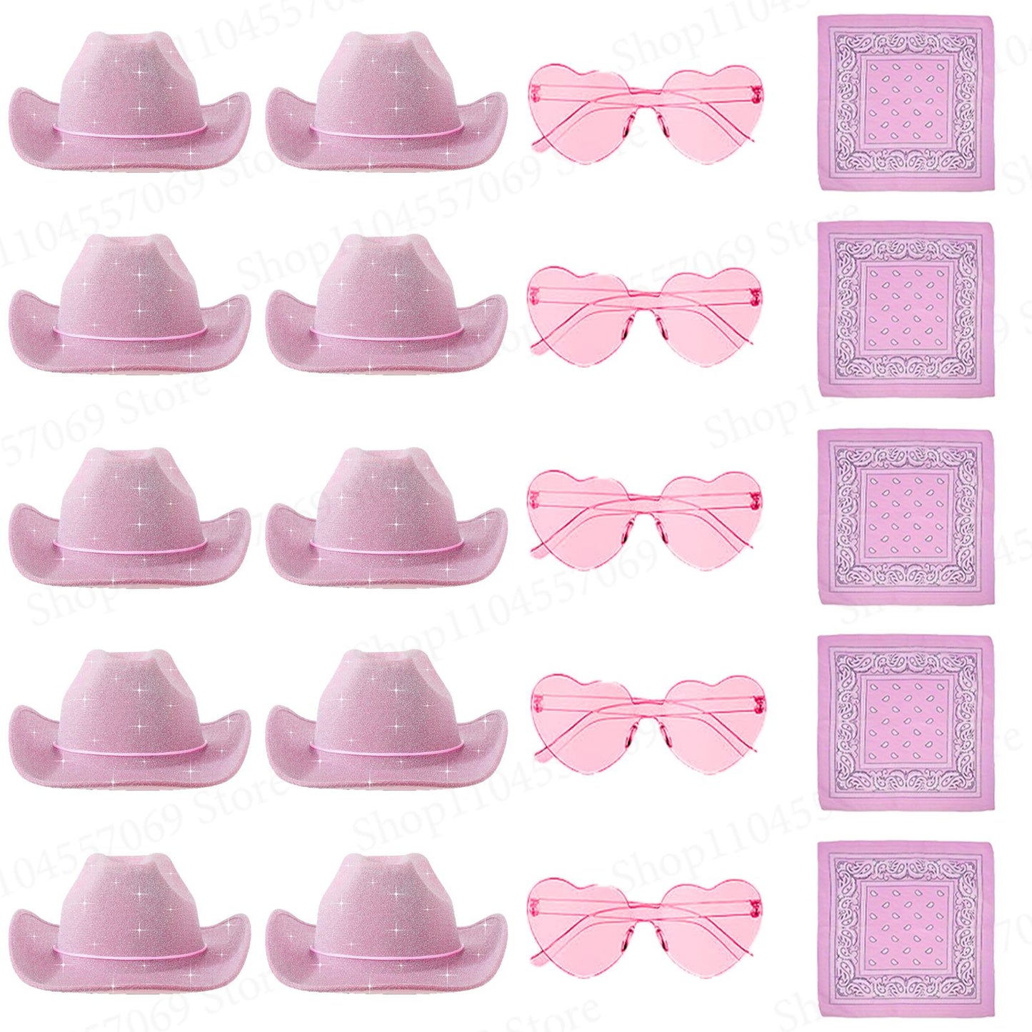 6-48Pcs Sparkly Cowboy Hat for Wedding Bachelorette Party Cowgirl Hats with Bandanas Heart Sunglasses Western Party Supplies