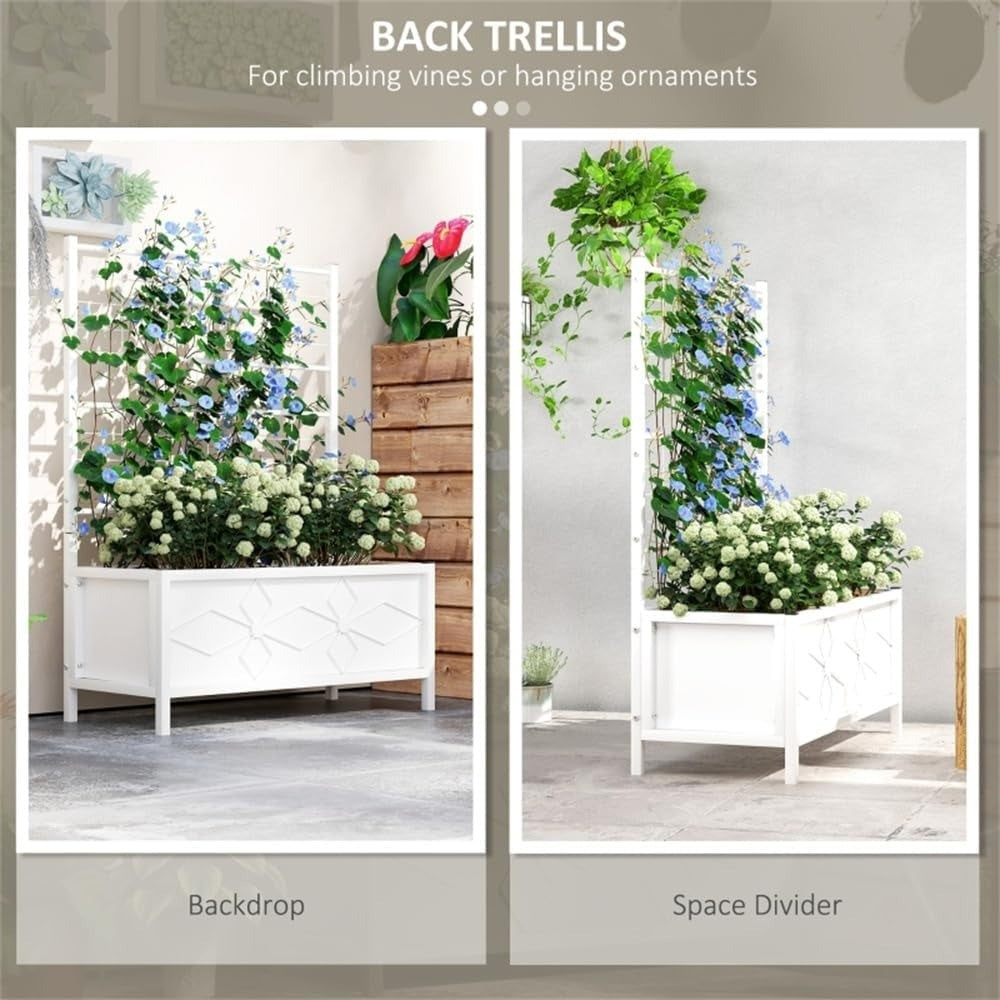 White Raised Garden Bed Planter Box with Trellis, 35.4" W x 15.7" D x 47.2" H Tomato Planter and Trellis , Raised Garden Bed