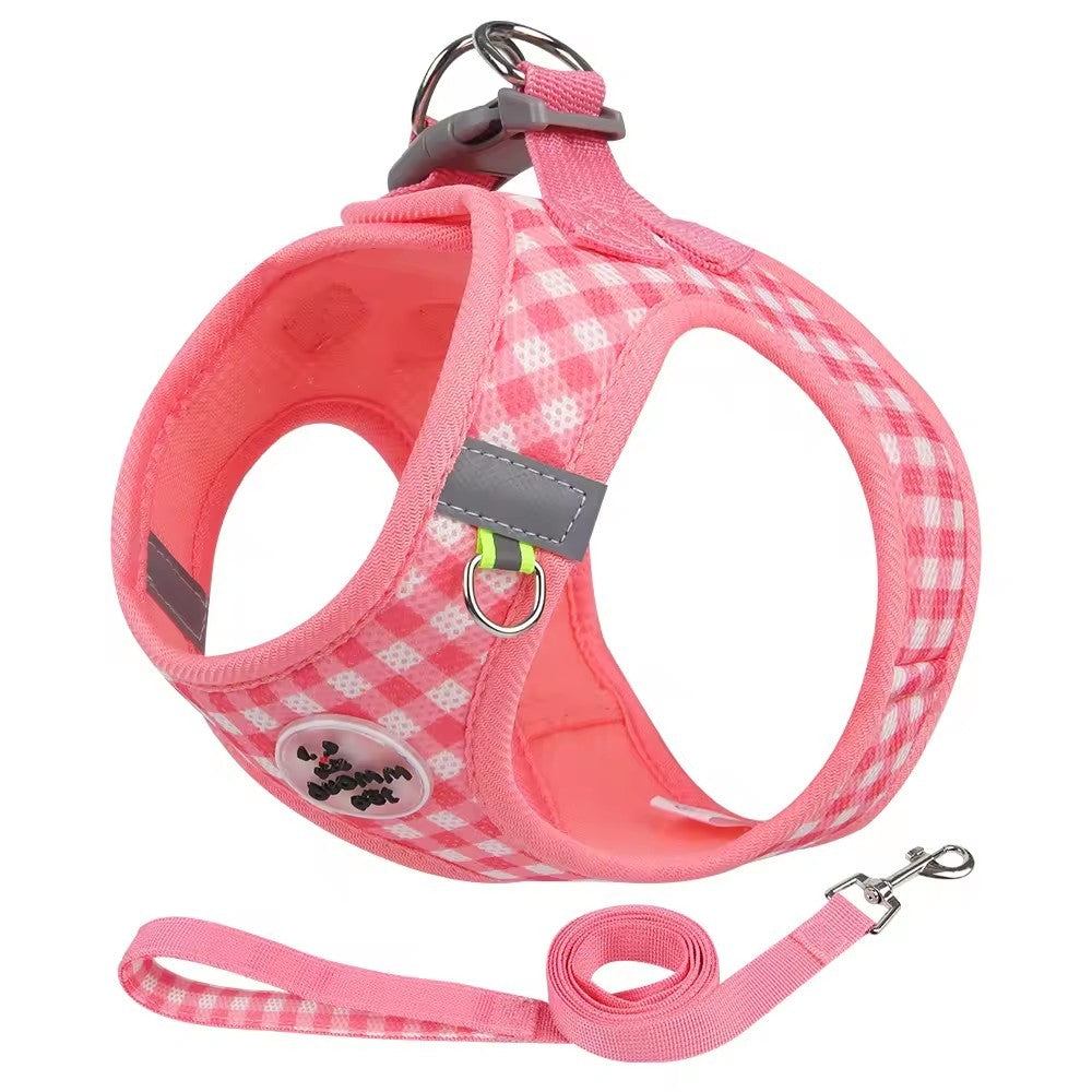 Colete Peitoral para Gatos com Estampa Xadrez, Coleira Atraente para Gatinhos, Coleira Anti-perda para Filhotes, Respirável para Exteriores, Ajustável e Refletora