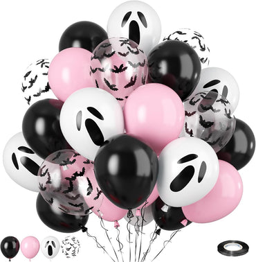 20Pcs Pink Halloween Balloons Ghost Balloon Black Latex Balloons Bat Confetti Ballon for Birthday Halloween Party Decorations