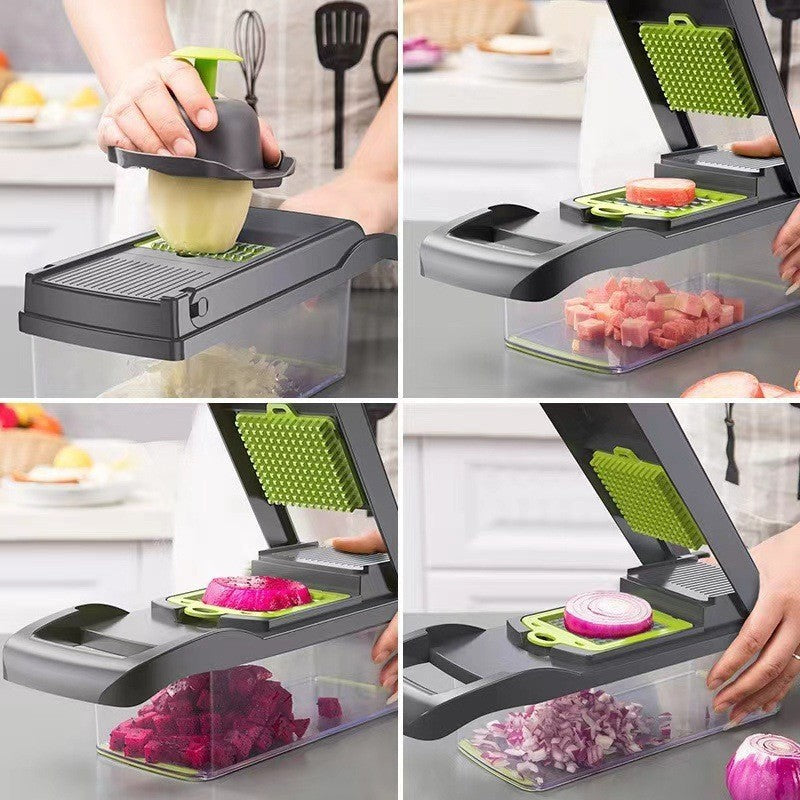 6-in-1 Vegetable Chopper - Kitchen Mandoline Slicer for Dicing, Julienne & Grating, Safe Food Prep with Container