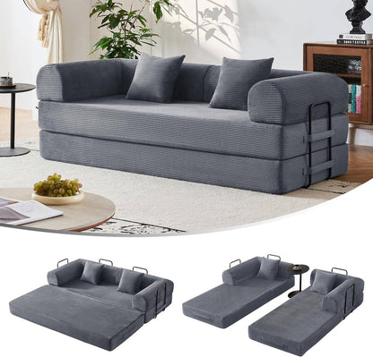 79" Convertible Sofa Bed, Corduroy Convertible Sleeper Sofa Bed, Boneless Couch with Fixed-Shape Frame, Floor Sofa Modular Couch