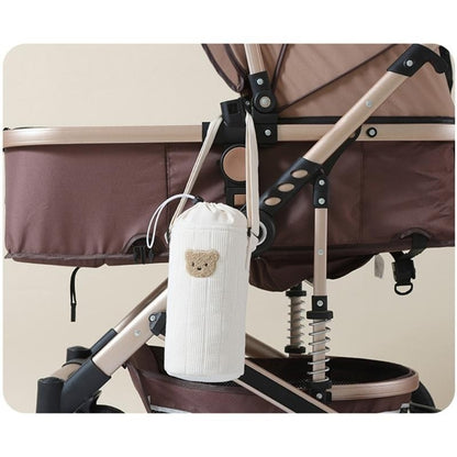 J15U Portable Baby Bottle Carrying Case Storage Bag for Easy Feeding Water Cup Organiser with Lovely Bear Embroidery