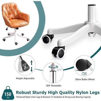 Leather Office Chair, Mid Century Desk Chair with Wheels and Ergonomic Armrests, Adjustable Height Swivel Rolling Task Chair,