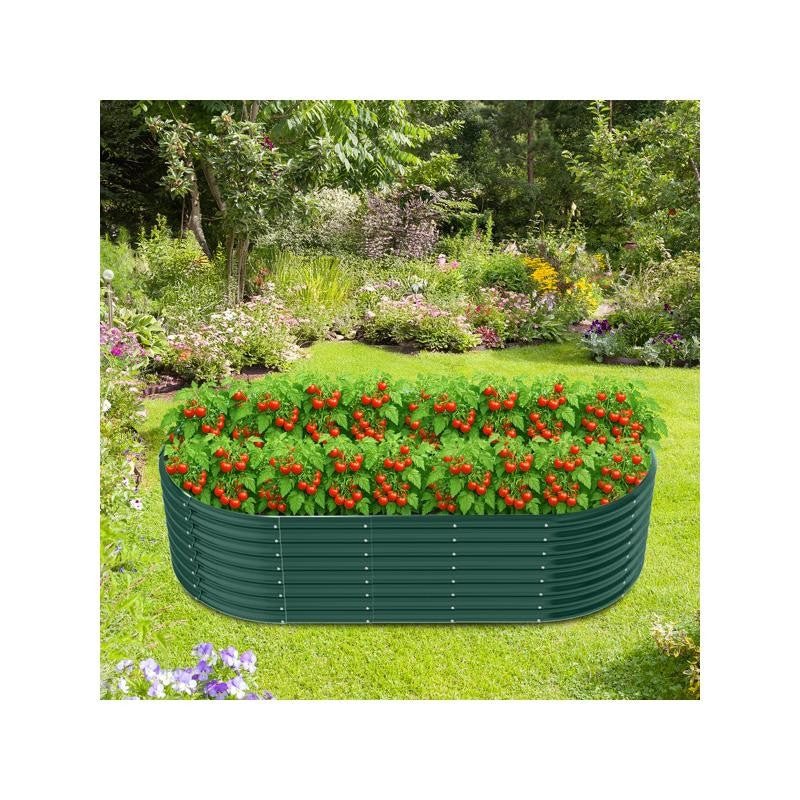 8x4x2ft Oval Galvanized Metal Raised Garden Bed Planter for Veggies, Fruits & Flowers, Green Outdoor Gardening Box