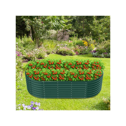 8x4x2ft Oval Galvanized Metal Raised Garden Bed Planter for Veggies, Fruits & Flowers, Green Outdoor Gardening Box