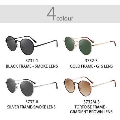 Óculos de Sol Femininos Modernos com Armação Redonda de Metal Polarizados de Grife da Moda UV400