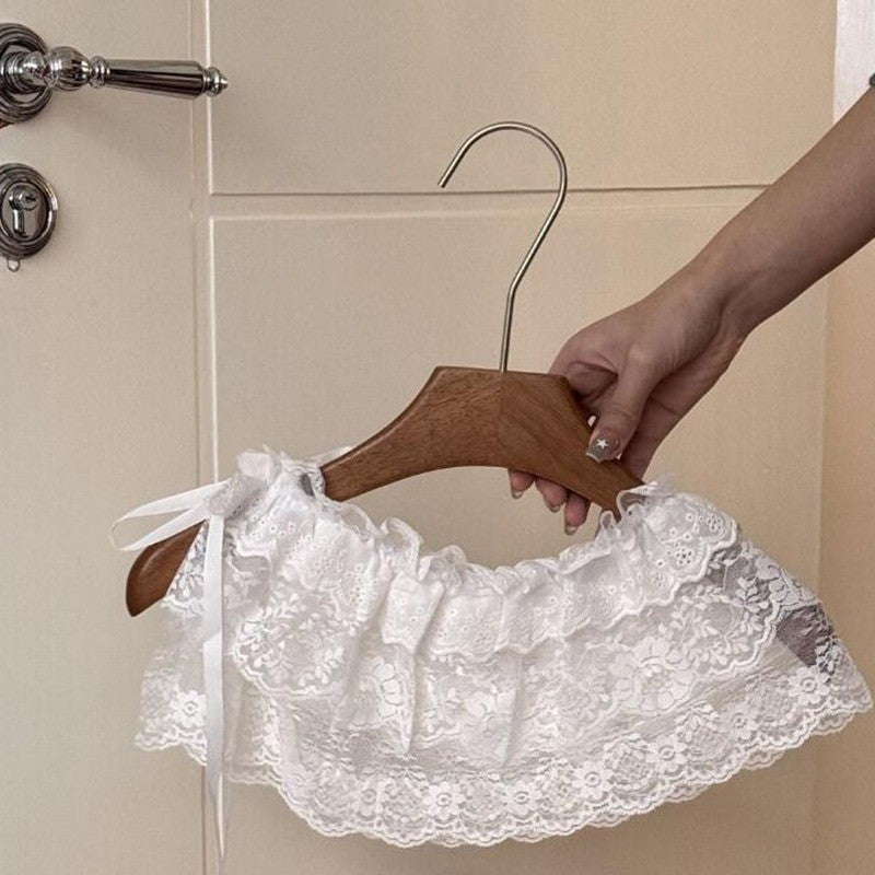 New Embroidered Flower Lace Mini Skirt See Through Y2K Streetwear Ruched Skirts Harajuku Butt Curtain Jeans Decoration