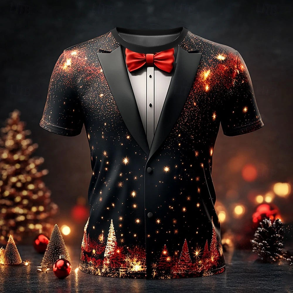 2025 Christmas Men's T-shirt Clothing Fashion Christmas Tree Graphic Print T-shirts New Large Size Short Sleeve T Shirt For Men