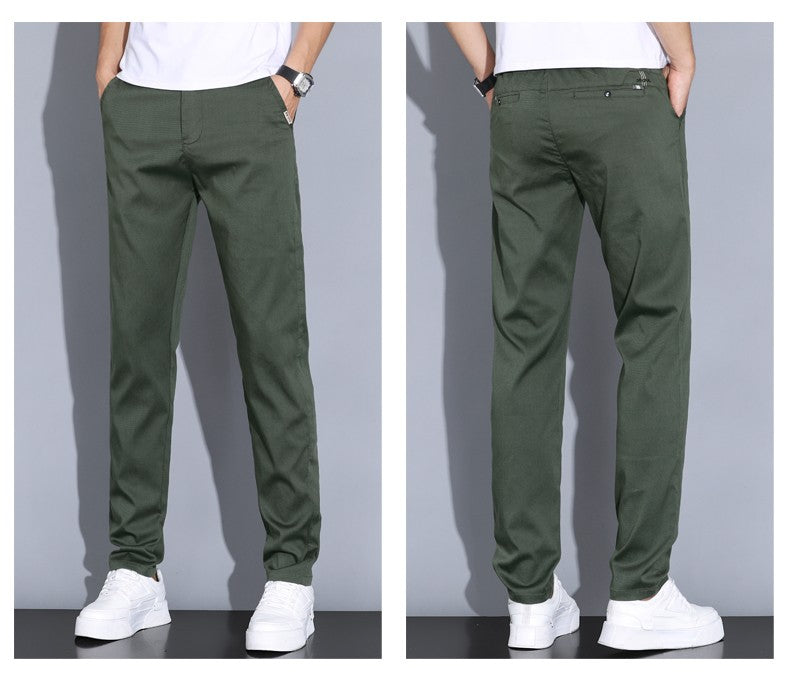 2024 Summer Thin Men Straight Casual Men's Pants Slim Stretch Elastic Waist Male Trousers Solid Color Brand Clothing Coffee