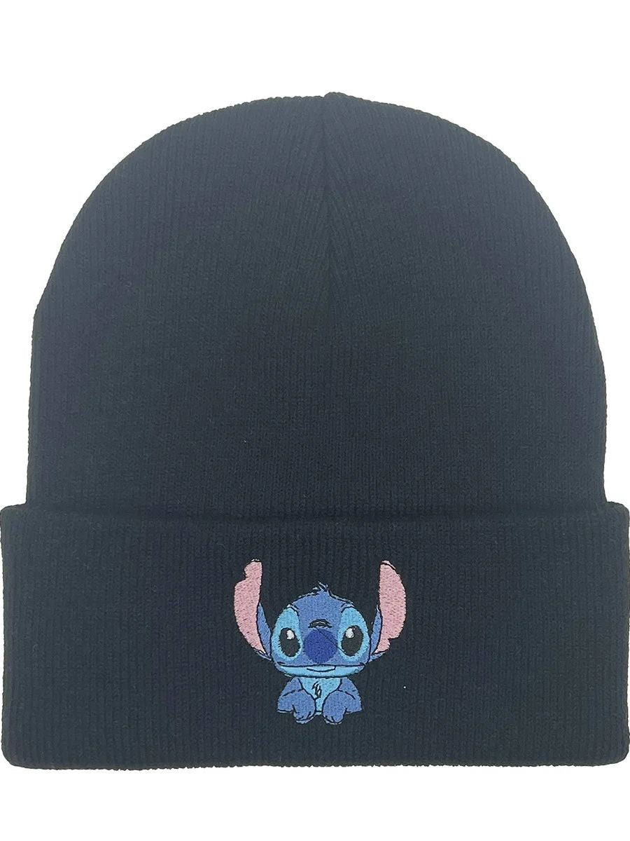 Chapéu de Malha Bordado Disney Anime Stitch Outono Inverno Chapéu Quente Externo Chapéu Elástico Presentes para Adultos e Crianças