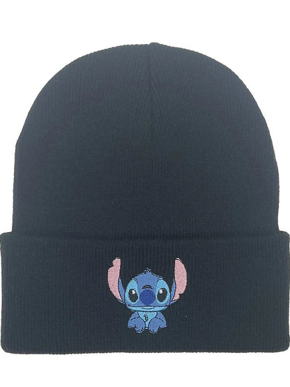 Chapéu de Malha Bordado Disney Anime Stitch Outono Inverno Chapéu Quente Externo Chapéu Elástico Presentes para Adultos e Crianças