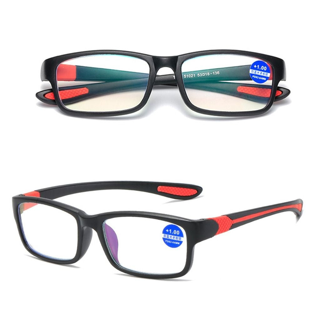 Óculos de Leitura Masculino Feminino Esportivo Antiluz Azul Armação TR90 Preta Vermelha Óculos Para Presbiopia +100 a +400