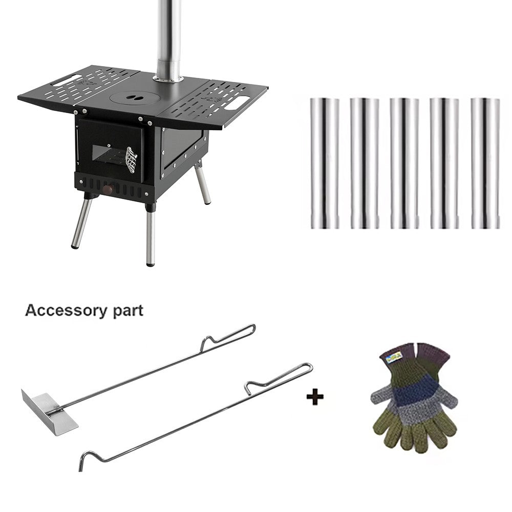 Fogão a Lenha Dobrável para Acampamento, Aquecedor de Tenda Portátil com Chaminé Destacável de 5 Seções, Queimador de Lenha para Pesca no Gelo, Para Cozinhar e Churrasco ao Ar Livre