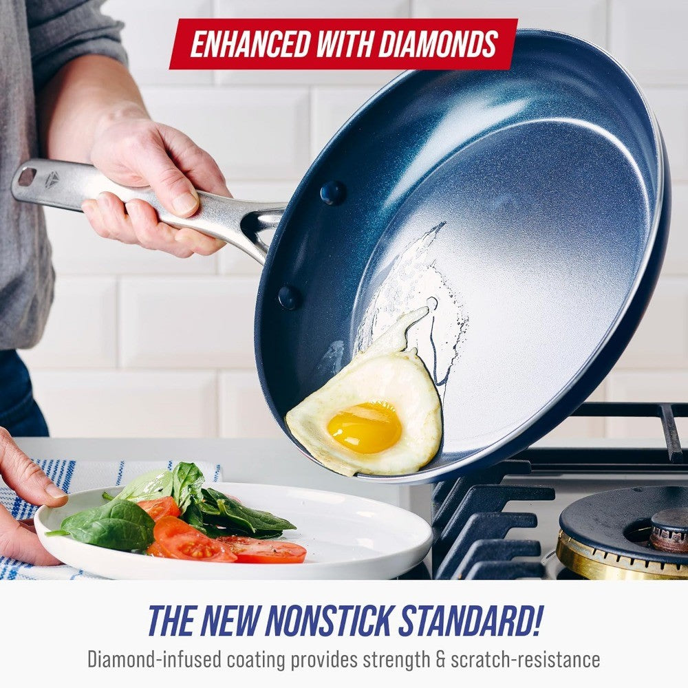 Blue Diamond Nonstick Frying Pan and Skillet Set, 9.5 & 11 Diameter, Diamond Enhanced Ceramic Cookware, PFAS and PTFE-Free, Dish