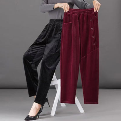 Casual Winter Thin & Thick Fleece Harem Pants Office Lady Solid Elegant Trousers Slim Women's Pants Retro Vintage Casual Pants