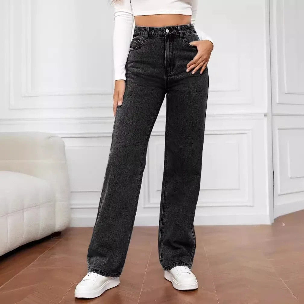 High Waist Straight Leg Jeans for Women New Style Cross-Border High Waist Slim Fit Long Jeans Trendy Women's Denim Pants