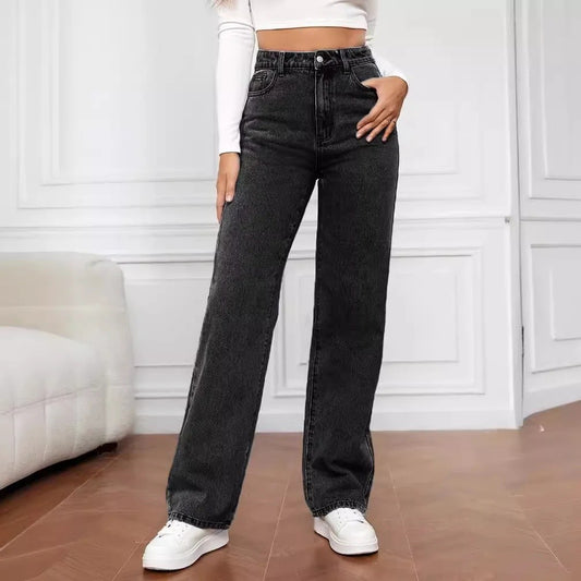 High Waist Straight Leg Jeans for Women New Style Cross-Border High Waist Slim Fit Long Jeans Trendy Women's Denim Pants