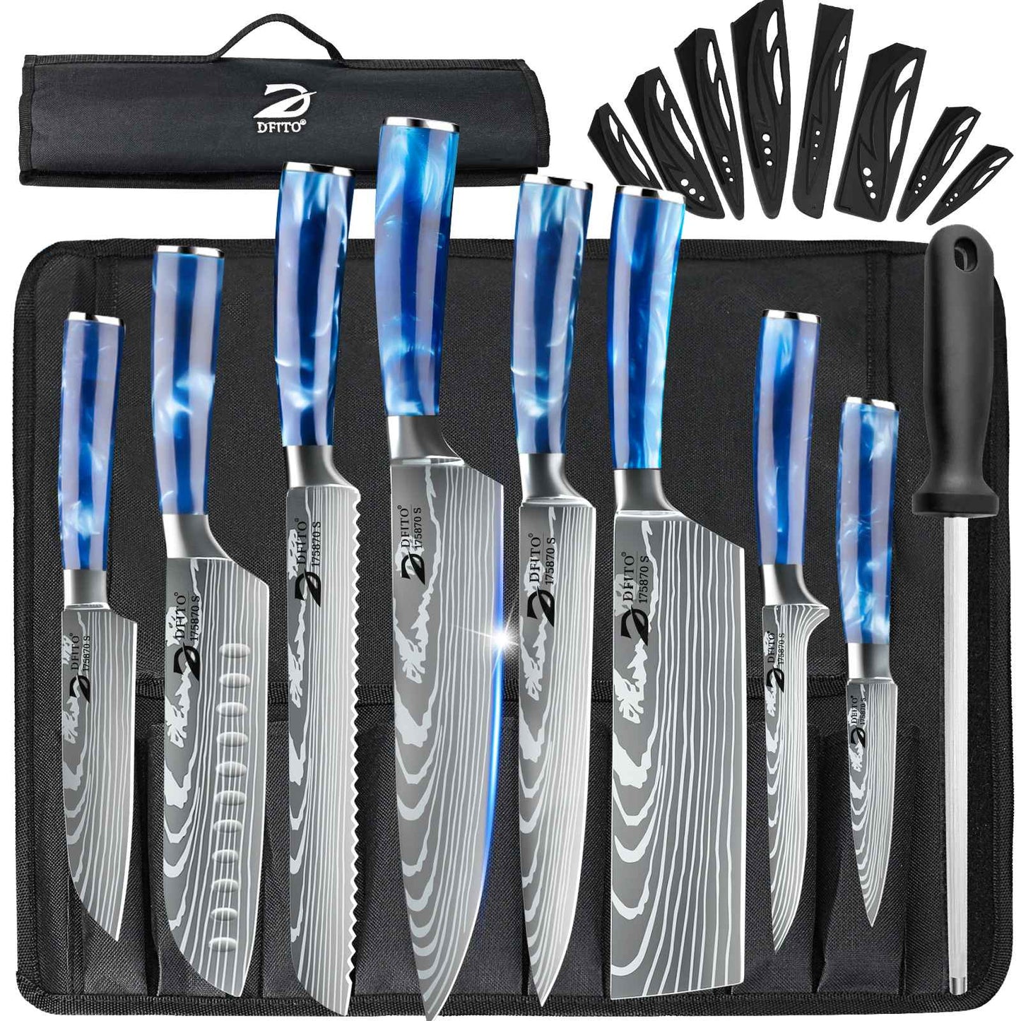MDHAND 8 Peças Conjunto de Facas de Cozinha Faca de Chef Multiuso Desossar Cutelo para Carne Frutas Pão Faca Santoku Japonesa com Capa