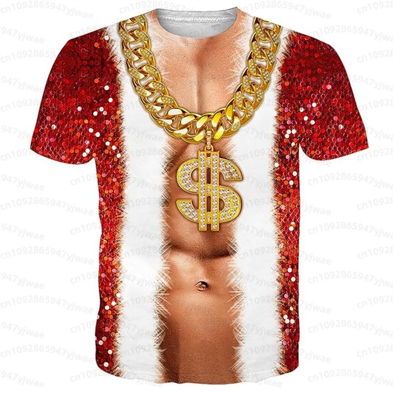 Funny muscular man pattern spoof 3D print sport Quick-dry Breatha men's T-shirt outdoor street role-playing  cosplay t-shirt