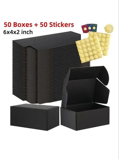 50pcs Christmas Black Shipping Boxes Bulk 6x4x2 Inch Small Corrugated Cardboard Mailer Boxes for Small Business Gifts Jewelry