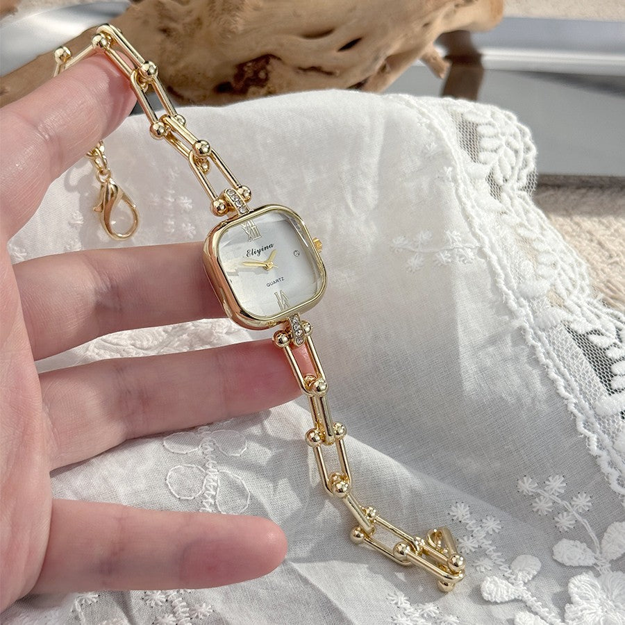 Luxury Minimalist Bracelet Watch Creative Square Multi-Faceted Glass Quartz Movement Chain Mid-century Small  High-End Acces